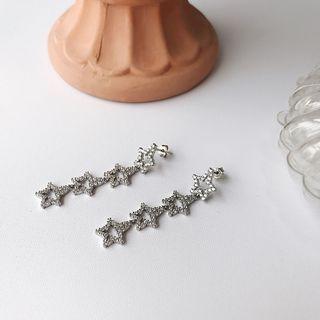Star Rhinestone Sterling Silver Dangle Earring E308 - 1 Pair - Silver - One Size