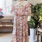 Floral Midi A-line Dress / Plain Shawl