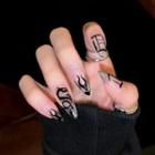 Print Faux Nail Tips W004 - Black - One Size