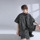Elbow-sleeve Zebra Print Denim Shirt / Shorts