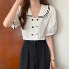 Short-sleeve Double Breasted Blouse White - One Size
