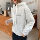 Letter-embroidered Fleece-lined Hoodie Oatmeal - One Size
