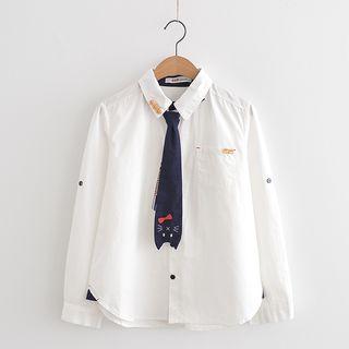 Shirt With Cat Embroidered Necktie