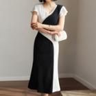 Color Block Short-sleeve Sheath Midi Dress