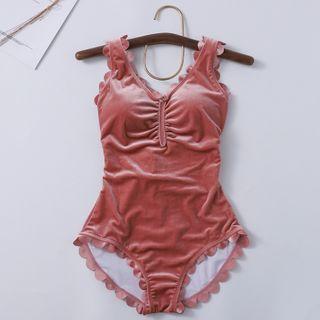 Lace-up Ruched Swimsuit