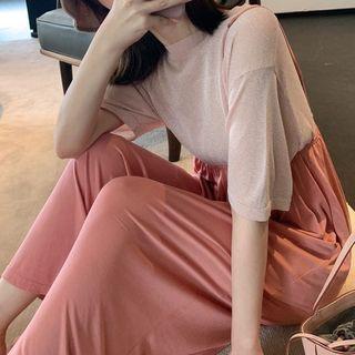 Plain Loose-fit High-waist Jumper Pants