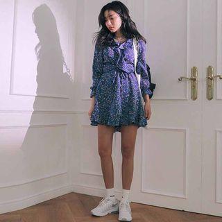 V-neck Floral Long-sleeve Dress