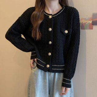 Contrast Stitch V-neck Long-sleeve Cardigan