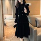 Set: Ruffle Velvet Blouse + A-line Skirt
