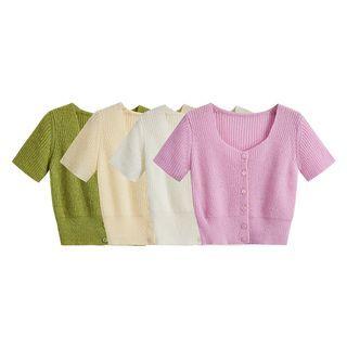Short-sleeve Knit Square-neck Top
