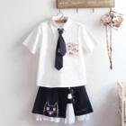 Short-sleeve Shirt / Pleated Skirt / Set