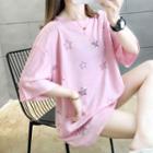 Oversize Elbow-sleeve Star Printed T-shirt