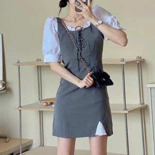 Short-sleeve Mock Two Piece Mini Sheath Dress