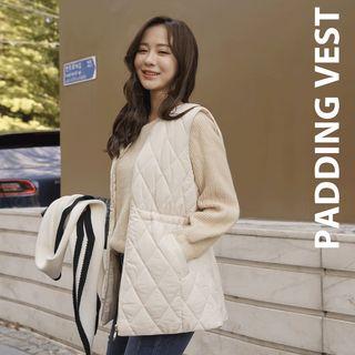 Drawcord-waist Zip-up Padded Vest
