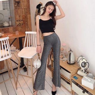 Rhinestone Strap Cropped Knit Top / Boot-cut Pants