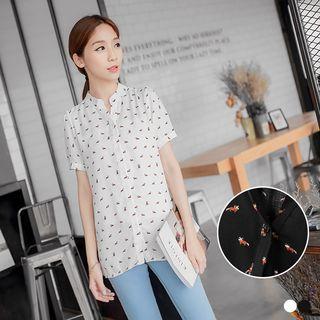Print Banded Collar Shirt