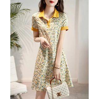 Short-sleeve Floral Polo Shirt Dress
