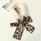 Leopard Print Bow Faux Fur Scarf
