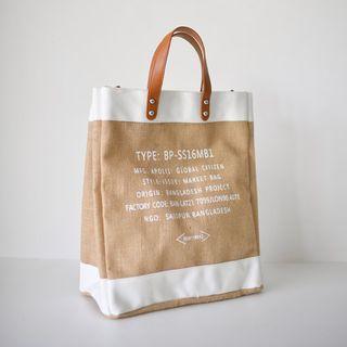 Lettering Linen Blend Tote With Pouch