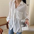 Plus Size Open-placket Dual-pocket Blouse