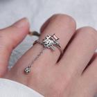 Chinese Characters Rhinestone Alloy Open Ring Silver - One Size