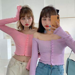 Off-shoulder Long-sleeve Crop Top - 5 Colors