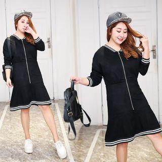 Tipped Front Zip Long Sleeve Dress