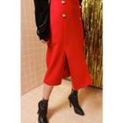 Metallic-button Slit-hem Long Pencil Skirt