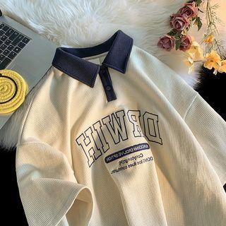Lettering Short-sleeve Polo Top