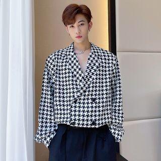 Long-sleeve Double-breasted Houndstooth Shirt