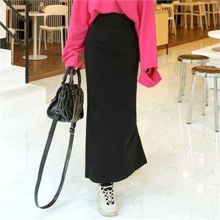 Band-waist Slit-back Long Skirt