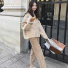 Set: Striped Knit Top + Straight-cut Pants