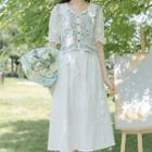 Short-sleeve Crochet Lace Blouse / Ruffle Midi A-line Skirt