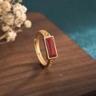Rectangle Faux Gemstone Alloy Open Ring Cp43 - Gold - One Size