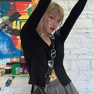Zip-up Cardigan Black - One Size