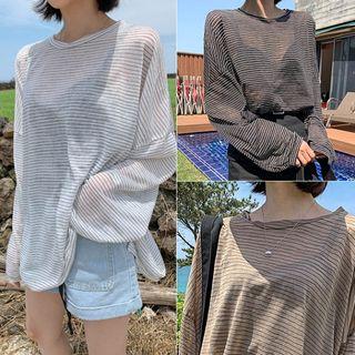 Oversized Stripe Sheer Silky T-shirt