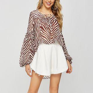 Zebra Print Puff-sleeve Light Shirt