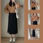 Set Of 2: V-neck Long-sleeve Top + Denim Skirt