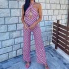 Halter-neck Patterned Wide-leg Jumpsuit