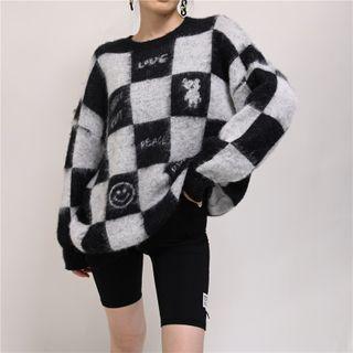 Round-neck Printed Woolen Oversize Sweater Gray - One Size