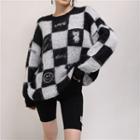 Round-neck Printed Woolen Oversize Sweater Gray - One Size