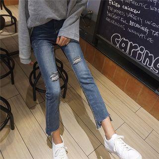 High-waist Distressed Slim-fit Cropped Jeans