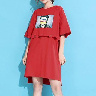 Set : Print Elbow-sleeve Top + Skirt