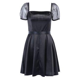 Mesh Puff-sleeve Mini A-line Dress
