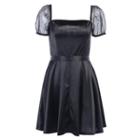 Mesh Puff-sleeve Mini A-line Dress