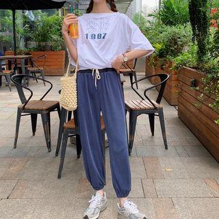 Short-sleeve Numbering T-shirt / Drawstring Waist Pants