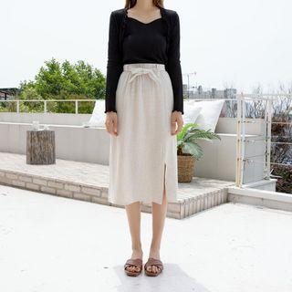 Tie-waist Long Linen Skirt
