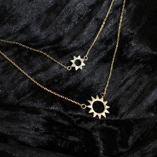 Alloy Sun Pendant Necklace With Box - Double Layers - Gold - One Size