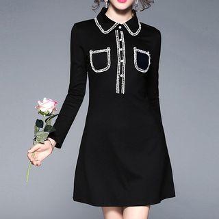 Long-sleeve Buttoned A-line Mini Dress