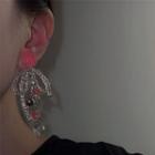 Bead Drop Earring 1 Pair - Silver & Pink - One Size